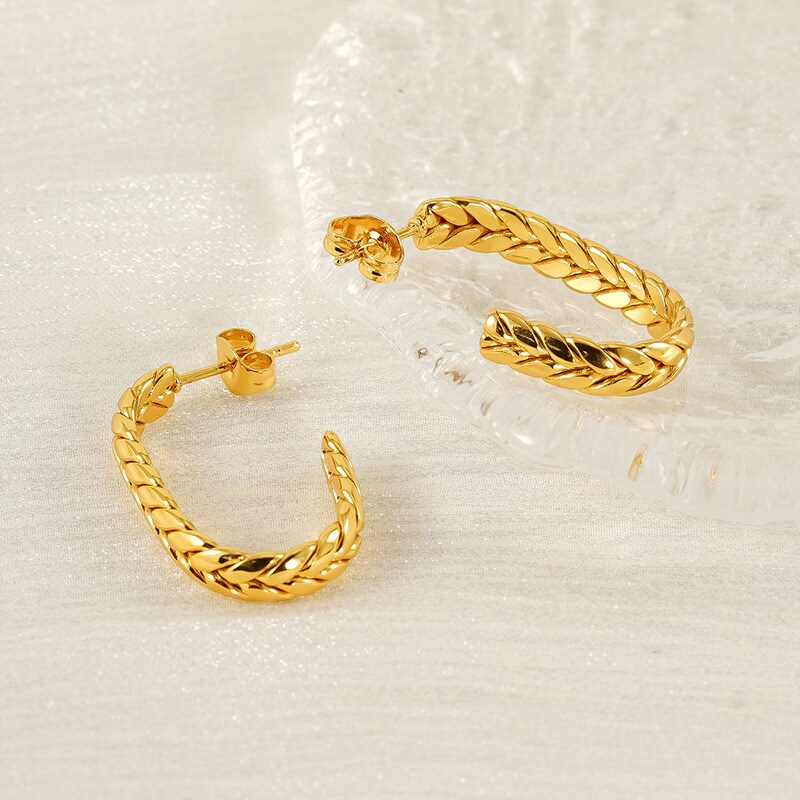 1 Pair Simple Series Simple Strip Titanium Steel 18K Gold Plated Women's Hoop Earrings h5 